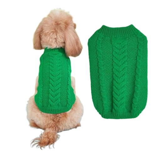 FANSU Hundepullover Twist Weaving, Weihnachtstag Hunde Pullover Waschbar Hundepulli, Strick Pullover Hunde Shirt Elastisch Wärme Hunde Pullis, Strickpullover für Corgi Dackel (XL,Grün) von FANSU