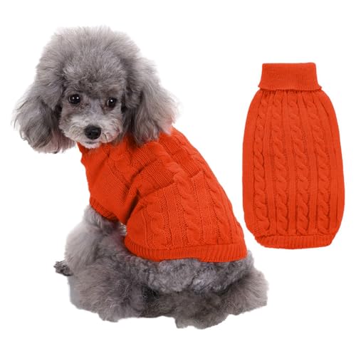 FANSU Hundepullover Twist Weaving, Weihnachtstag Hunde Pullover Waschbar Hundepulli, Strick Pullover Hunde Shirt Elastisch Wärme Hunde Pullis, Strickpullover für Corgi Dackel (XS,Orange) von FANSU