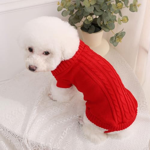 FANSU Hundepullover Twist Weaving Hunde Pullover Waschbar Hundepulli Strick Pullover Hunde Shirt Elastisch Wärme Hunde Pullis, Strickpullover für Corgi Dackel (3XL #14,Rot) von FANSU