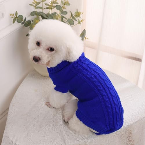 FANSU Hundepullover Twist Weaving Hunde Pullover Waschbar Hundepulli Strick Pullover Hunde Shirt Elastisch Wärme Hunde Pullis, Strickpullover für Corgi Dackel (L #8,Blau) von FANSU