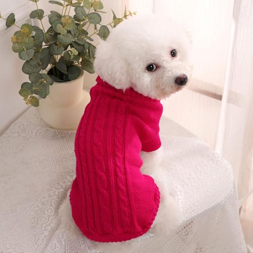 FANSU Hundepullover Twist Weaving Hunde Pullover Waschbar Hundepulli Strick Pullover Hunde Shirt Elastisch Wärme Hunde Pullis, Strickpullover für Corgi Dackel (S #4,Dunkelrosa) von FANSU