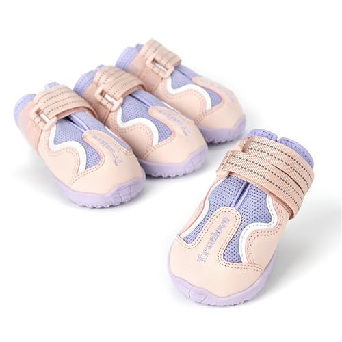 FANSU Hundeschuhe 4 Stück, Hundeschuhe Pfotenschutz Hunde Schuhe Outdoor Laufen Hundeschuhe Winter, Schuhe für Hunde Rutschfester für Kleine und Mittlere Hunde (3XL(7#),Rosa/Violett) von FANSU