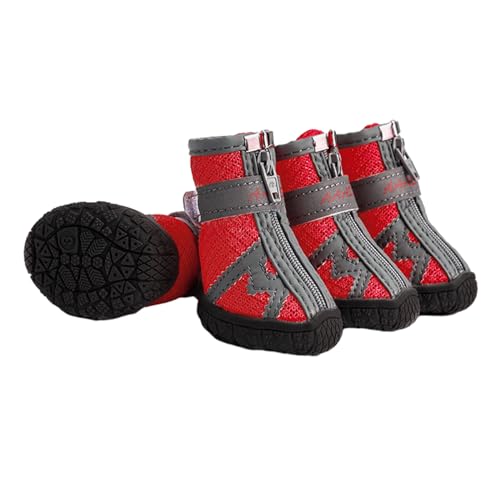 FANSU Hundeschuhe 4 Stück, Hundeschuhe Pfotenschutz Hunde Schuhe Outdoor Laufen Hundeschuhe Winter, Schuhe für Hunde Rutschfester für Kleine und Mittlere Hunde (L,1703 Rot) von FANSU