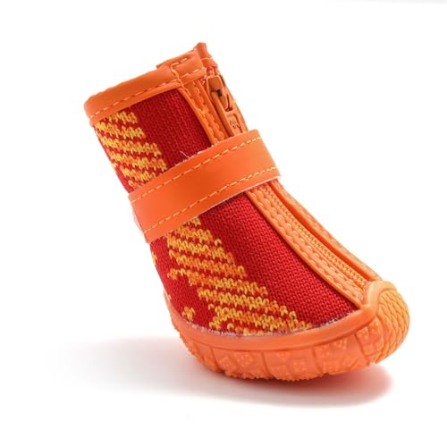 FANSU Hundeschuhe 4 Stück, Hundeschuhe Pfotenschutz Hunde Schuhe Outdoor Laufen Hundeschuhe Winter, Schuhe für Hunde Rutschfester für Kleine und Mittlere Hunde (L,Orange-Rot) von FANSU