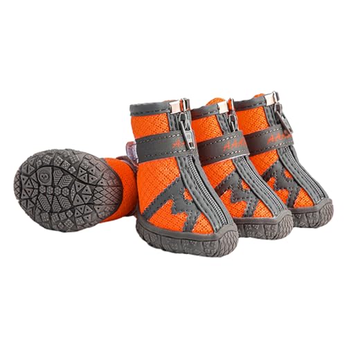 FANSU Hundeschuhe 4 Stück, Hundeschuhe Pfotenschutz Hunde Schuhe Outdoor Laufen Hundeschuhe Winter, Schuhe für Hunde Rutschfester für Kleine und Mittlere Hunde (M,1703 Orange) von FANSU