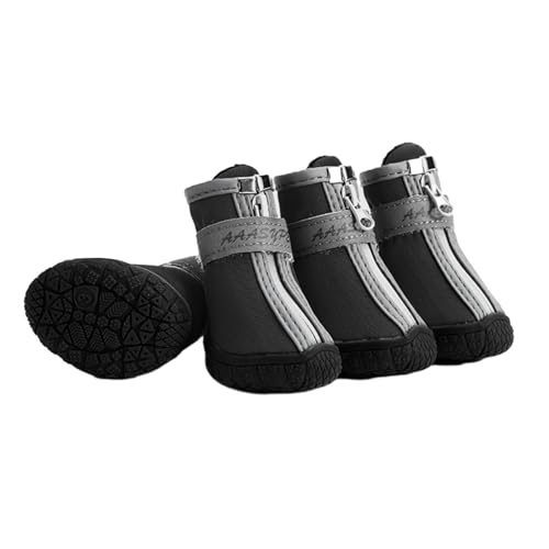 FANSU Hundeschuhe 4 Stück, Hundeschuhe Pfotenschutz Hunde Schuhe Outdoor Laufen Hundeschuhe Winter, Schuhe für Hunde Rutschfester für Kleine und Mittlere Hunde (S,Wasserdicht-Schwarz) von FANSU