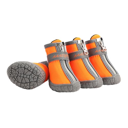 FANSU Hundeschuhe 4 Stück, Hundeschuhe Pfotenschutz Hunde Schuhe Outdoor Laufen Hundeschuhe Winter, Schuhe für Hunde Rutschfester für Kleine und Mittlere Hunde (XS,Wasserdicht-Orange) von FANSU