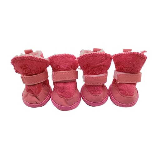 FANSU Hundeschuhe 4 Stück Hundeschuhe Pfotenschutz Hunde Schuhe Laufen Hundeschuhe Winter, Schuhe für Hunde Schneestiefel Schuhe Hund für Kleine Mittlere Hunde (5,Rosa) von FANSU