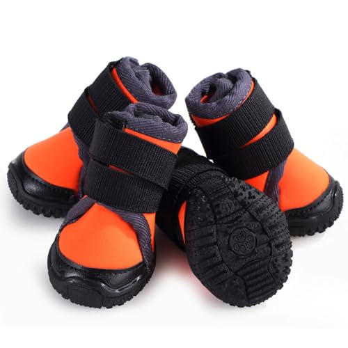 FANSU Hundeschuhe 4 Stück Hundeschuhe Pfotenschutz Hunde Schuhe Laufen Hundeschuhe Winter, Schuhe für Hunde mit Rutschfester Sohle, Schuhe Hund für Kleine Mittlere Hunde (70,Orange) von FANSU