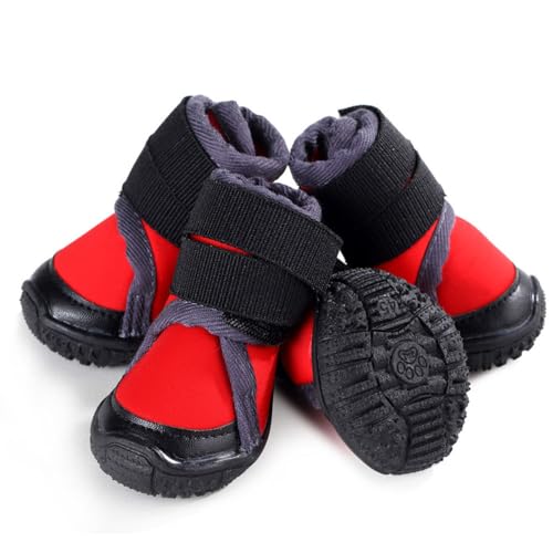 FANSU Hundeschuhe 4 Stück Hundeschuhe Pfotenschutz Hunde Schuhe Laufen Hundeschuhe Winter, Schuhe für Hunde mit Rutschfester Sohle, Schuhe Hund für Kleine Mittlere Hunde (80,Rot) von FANSU