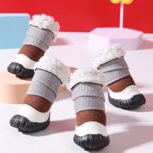 FANSU Hundeschuhe 4 Stück Hundeschuhe Pfotenschutz Hunde Schuhe Laufen Hundeschuhe Winter, Schuhe für Hunde mit Rutschfester Sohle Schuhe Hund für Kleine Mittlere Hunde (32,Kaffee) von FANSU