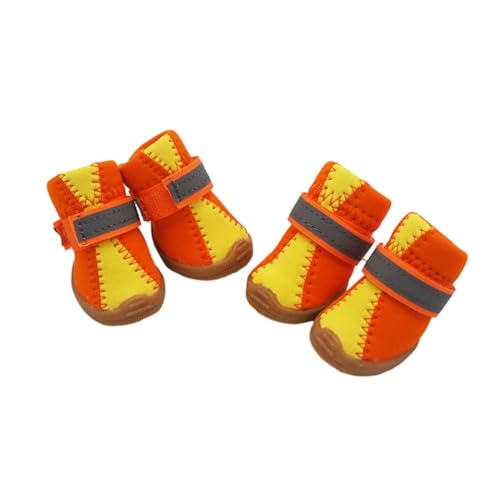 FANSU Hundeschuhe 4 Stück Hundeschuhe Pfotenschutz Hunde Schuhe Laufen Hundeschuhe Winter Schuhe für Hunde Schuhe Hund für Kleine Mittlere Hunde (3,Orange) von FANSU