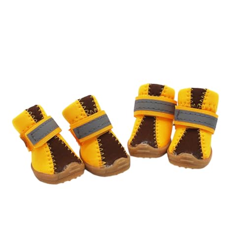 FANSU Hundeschuhe 4 Stück Hundeschuhe Pfotenschutz Hunde Schuhe Laufen Hundeschuhe Winter Schuhe für Hunde Schuhe Hund für Kleine Mittlere Hunde (5,Goldgelb) von FANSU