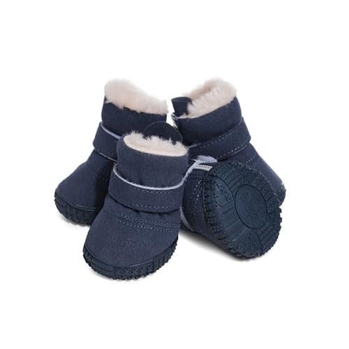 FANSU Hundeschuhe Pfotenschutz Hunde Schuhe Laufen Hundeschuhe Winter, 4 Stück Schuhe für Hunde Schneestiefel Schuhe Hund für Kleine Mittlere Hunde (55,Marineblau) von FANSU