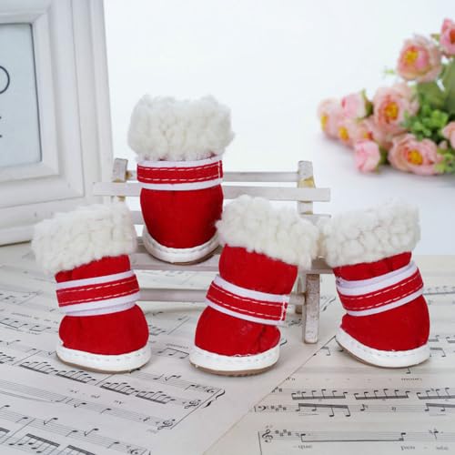 FANSU Hundeschuhe Pfotenschutz Hunde Schuhe Laufen Hundeschuhe Winter 4 Stück Schuhe für Hunde Schneestiefel Schuhe Hund für Kleine Mittlere Hunde (3,Weihnachtsrot) von FANSU