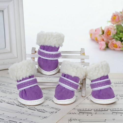 FANSU Hundeschuhe Pfotenschutz Hunde Schuhe Laufen Hundeschuhe Winter 4 Stück Schuhe für Hunde Schneestiefel Schuhe Hund für Kleine Mittlere Hunde (5,Lavendel Lila) von FANSU