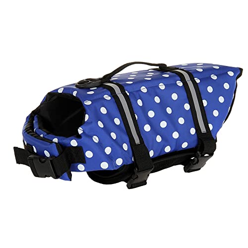 FANSU Hundeschwimmweste, Hunde Schwimmweste mit Rettungsgriff Rettungsweste für Hunde Verstellbare Größe zum Schwimmen, Surfen, Bootfahren (L,Blau gepunktet) von FANSU