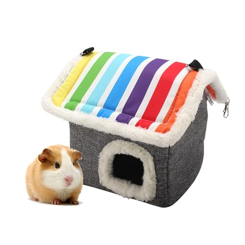 FANSU Meerschweinchen Bett Versteck, Meerschweinchen Betthöhle Winter Gemütliches Waschbar Kuschelhöhle Kuschelig für Kleintiere Hamster Chinchillas Mini Igel (17x14x19cm,Regenbogen) von FANSU