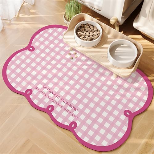 FANSU Napfunterlage Hund, Buntes Schachbrett Saugfähig Schnelltrocknende Waschbar rutschfest Futtermatte, Diatomeenerde Futtermatte Hund Futterunterlage Katze, Unterlage (Rosenrot,40x60cm) von FANSU