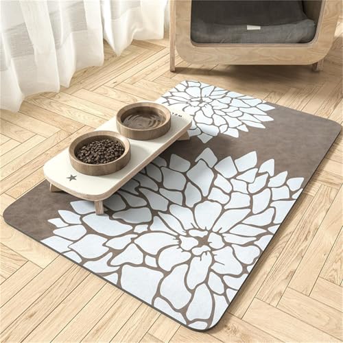 FANSU Napfunterlage Hund, Lotus-Druck Saugfähig Schnelltrocknende Waschbar rutschfest Futtermatte, Diatomeenerde Futtermatte Hund Futterunterlage Katze, Unterlage Katzennapf (Khaki,60x90cm) von FANSU