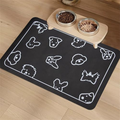 FANSU Napfunterlage Hund, Saugfähig Schnelltrocknende Waschbar rutschfest Futtermatte, Antifouling Moderne Diatomeenerde Futtermatte Hund Futterunterlage Katze (Schwarz,50x80cm) von FANSU