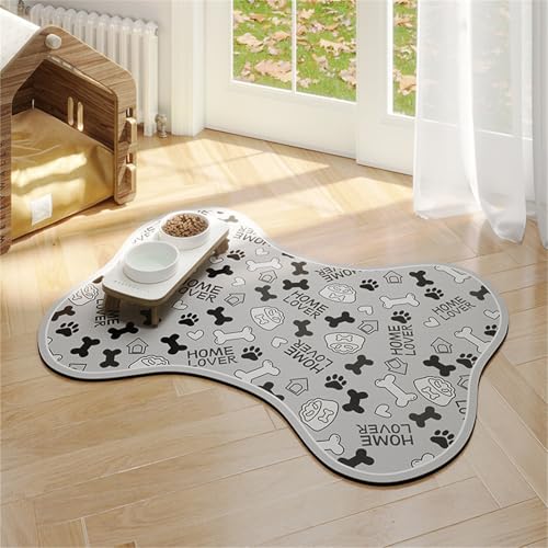FANSU Napfunterlage Hund, Saugfähig Schnelltrocknende Waschbar rutschfest Futtermatte, Farbenfrohe Moderne Diatomeenerde Futtermatte Hund Futterunterlage Katze (Grau,60x90cm) von FANSU
