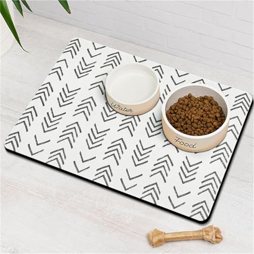 FANSU Napfunterlage Hund, Saugfähig Schnelltrocknende Waschbar rutschfest Futtermatte, Moderne Drucke Diatomeenerde Futtermatte Hund Futterunterlage Katze, Unterlage Katzennapf (Weiß,30x50cm) von FANSU