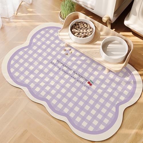 FANSU Napfunterlage Hund Saugfähig Schnelltrocknende, Bunt Kariert rutschfest Futtermatte, Diatomeenerde Futtermatte Hund Futterunterlage Katze (Lila,40x50cm) von FANSU