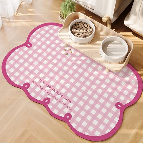 FANSU Napfunterlage Hund Saugfähig Schnelltrocknende, Bunt Kariert rutschfest Futtermatte, Diatomeenerde Futtermatte Hund Futterunterlage Katze (Rosa1,40x60cm) von FANSU