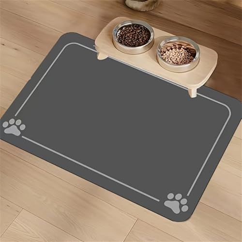 FANSU Napfunterlage Hund Saugfähig Schnelltrocknende, Spritzwassergeschützt rutschfest Futtermatte, Universell Futtermatte Hund Futterunterlage Katze, für Hunde & Katzen (Dunkelgrau,60x90cm) von FANSU