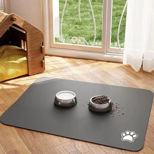 FANSU Napfunterlage Hund Saugfähig Schnelltrocknende, Waschbar rutschfest Futtermatte, Diatomeenerde Futtermatte Hund Futterunterlage Katze, für Hunde & Katzen (Dunkelgraue Pfote,30x40cm) von FANSU