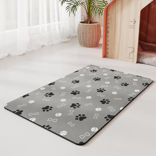 FANSU Napfunterlage Hund Saugfähig Schnelltrocknende, Waschbar rutschfest Futtermatte, Diatomeenerde Futtermatte Hund Futterunterlage Katze, für Hunde & Katzen (Grauer Knochen,50x80cm) von FANSU