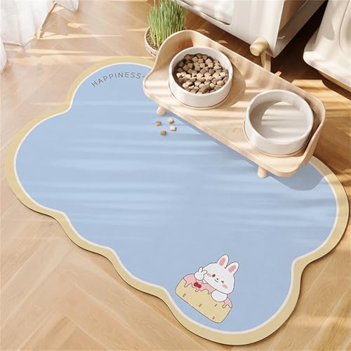 FANSU Niedliches Design Napfunterlage Hund, Farbenreich Saugfähig Schnelltrocknende Waschbar rutschfest Futtermatte, Diatomeenerde Futtermatte Hund Futterunterlage Katze, Unterlage (Blau,80x120cm) von FANSU