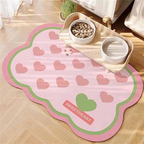 FANSU Niedliches Design Napfunterlage Hund, Farbenreich Saugfähig Schnelltrocknende Waschbar rutschfest Futtermatte, Diatomeenerde Futtermatte Hund Futterunterlage Katze, Unterlage (Rosa2,50x80cm) von FANSU