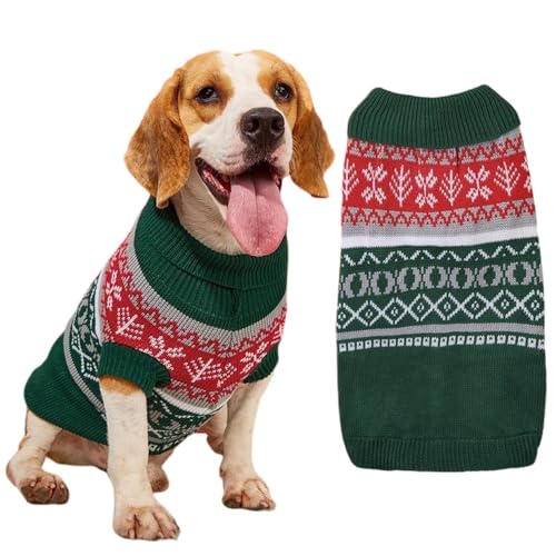 FANSU Weihnachten Hundepullover für Kleine Hunde, Klassisches Elchmuster Gestrickt Hunde Pullover Rollkragen Weiche Winter Warme Welpen Sweatshirt Hundepulli Haustier Pullover (M,Grün) von FANSU