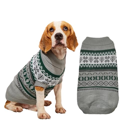 FANSU Weihnachten Hundepullover für Kleine Hunde, Klassisches Elchmuster Gestrickt Hunde Pullover Rollkragen Weiche Winter Warme Welpen Sweatshirt Hundepulli Haustier Pullover (S,Grau) von FANSU