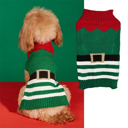 FANSU Weihnachten Hundepullover für Kleine Hunde, Weihnachtsstil Gestrickt Hunde Pullover Rollkragen Ultra Weiche Winter Warme Welpen Sweatshirt Hundepulli Haustier Pullover (L,Gürtel) von FANSU