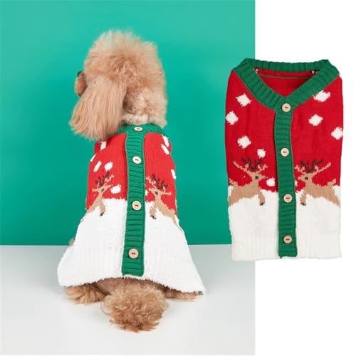 FANSU Weihnachten Hundepullover für Kleine Hunde, Weihnachtsstil Gestrickt Hunde Pullover Rollkragen Ultra Weiche Winter Warme Welpen Sweatshirt Hundepulli Haustier Pullover (M,Knopf Elch) von FANSU