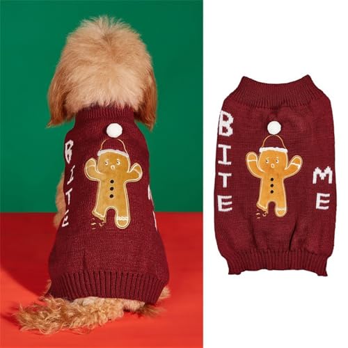 FANSU Weihnachten Hundepullover für Kleine Hunde, Weihnachtsstil Gestrickt Hunde Pullover Rollkragen Ultra Weiche Winter Warme Welpen Sweatshirt Hundepulli Haustier Pullover (M,Lebkuchenmann) von FANSU
