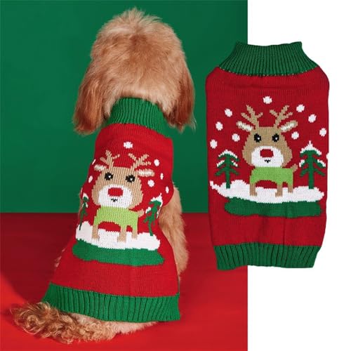 FANSU Weihnachten Hundepullover für Kleine Hunde, Weihnachtsstil Gestrickt Hunde Pullover Rollkragen Ultra Weiche Winter Warme Welpen Sweatshirt Hundepulli Haustier Pullover (S,Elch) von FANSU