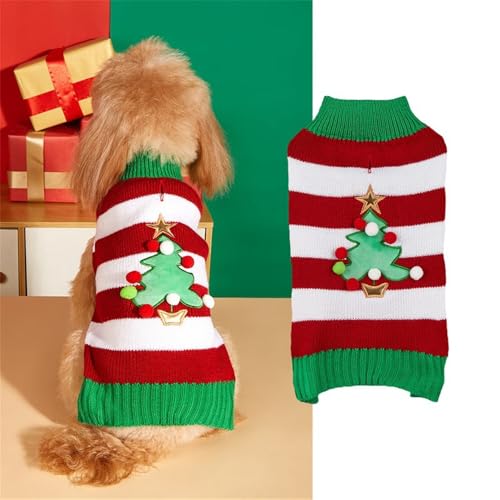 FANSU Weihnachten Hundepullover für Kleine Hunde, Weihnachtsstil Gestrickt Hunde Pullover Rollkragen Ultra Weiche Winter Warme Welpen Sweatshirt Hundepulli Haustier Pullover (S,Weihnachtsbaum 1) von FANSU