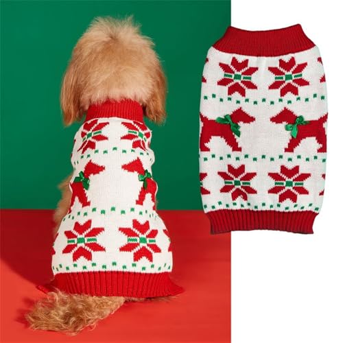 FANSU Weihnachten Hundepullover für Kleine Hunde, Weihnachtsstil Gestrickt Hunde Pullover Rollkragen Ultra Weiche Winter Warme Welpen Sweatshirt Hundepulli Haustier Pullover (XS,Schneeflocke) von FANSU
