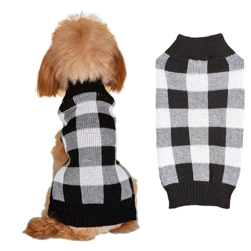FANSU Weihnachten Kariert Hundepullover, Weihnachtstag Hunde Pullover Waschbar Hundepulli, Strick Pullover Hunde Shirt Elastisch Wärme Hunde Pullis, Strickpullover für Corgi Dackel (L,Weiß) von FANSU