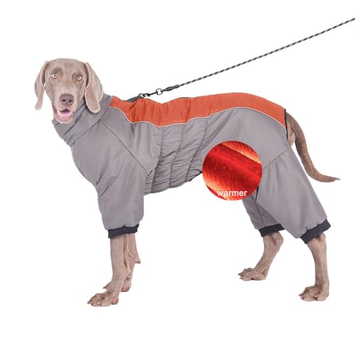 FANSU Winter Hundemantel mit Ärmeln Hundemantel für Mittelgroßer Hunde Grosse Hunde Winter Hundemantel Warme Hundejacke Haustier Jacken Wattierte Kleidung (4XL,Orange-grau) von FANSU