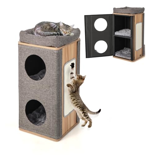 FANTASK 3-stöckige Katzenhöhle Katzenfass, Katzenhaus mit Kratzbrett & 3 Matten, Spielfass für Katzen bis 20 kg, Katzenturm Kratzbaum Katzenmöbel FANTASK 3-stöckige Katzenhöhle Katzenfass, Katzenhaus mit Kratzbrett & 3 Matten, Spielfass für Katzen bis 20 kg, Katzenturm Kratzbaum Katzenmöbel von FANTASK