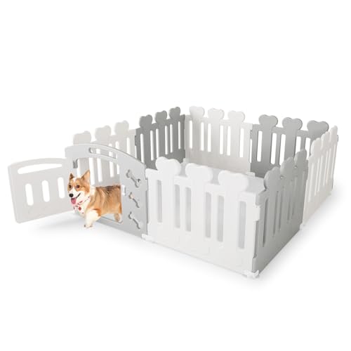 FANTASK Hunde-Laufstall mit Tür, 8 Panel Laufstall aus HDPE Kunststoff, leicht, Wetterfest Hundelaufstall 60cm hoch, tragbar und langlebig, für Wohnung & Garten (Grau) von FANTASK