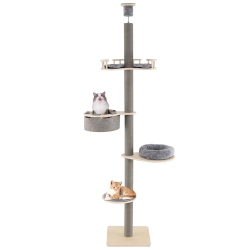 FANTASK Katzenkratzbaum, 5-stöckiger Katzenbaum hoch, Katzen Katzenmöbel, von Boden bis Decke, Kratzbaum deckenhoch mit Plüsch-Bett, Hängematte & Plattformen, Kletterbaum Holz, 236-271 cm (Grau) FANTASK Katzenkratzbaum, 5-stöckiger Katzenbaum hoch, Katzen Katzenmöbel, von Boden bis Decke, Kratzbaum deckenhoch mit Plüsch-Bett, Hängematte & Plattformen, Kletterbaum Holz, 236-271 cm (Grau) von FANTASK