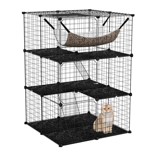 FANTASK Metalldrahtkäfig 3-stöckig, große Katzenkäfig mit Dachfenster, Hängematte, 2 Leitern & 3 Türen, Abnehmbarer Zwinger, Katzengehege für Katzen Kleintiere im Innen, 74 x 74 x 107 cm (Schwarz) FANTASK Metalldrahtkäfig 3-stöckig, große Katzenkäfig mit Dachfenster, Hängematte, 2 Leitern & 3 Türen, Abnehmbarer Zwinger, Katzengehege für Katzen Kleintiere im Innen, 74 x 74 x 107 cm (Schwarz) von FANTASK