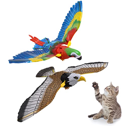 FANTESI 2 Stück Fliegender Vogel Katzenspielzeug Simulation Vogel Interaktives Katzenspielzeug Elektronisches Ton Vogel Spielzeug Elektrische Hängende Adler Fliegender Vogel Katzenspielzeug für Katze von FANTESI