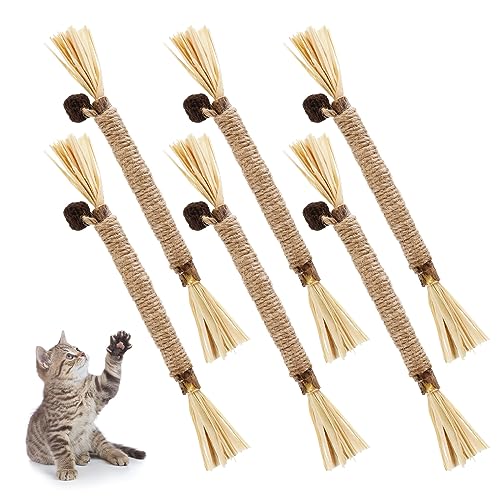 FANTESI 6 Stück 23cm Katzenminze Sticks, Bio katzenminze Spielzeug für Katzen,Matatabi KatzensticksKausticks Set für Stress abbauen, Zähne reinigen von FANTESI